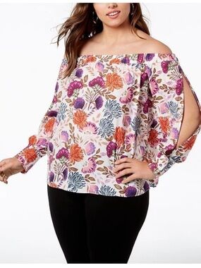 INC International Concepts Lovely Lobelia Floral Off-The-Shoulder Top 3X